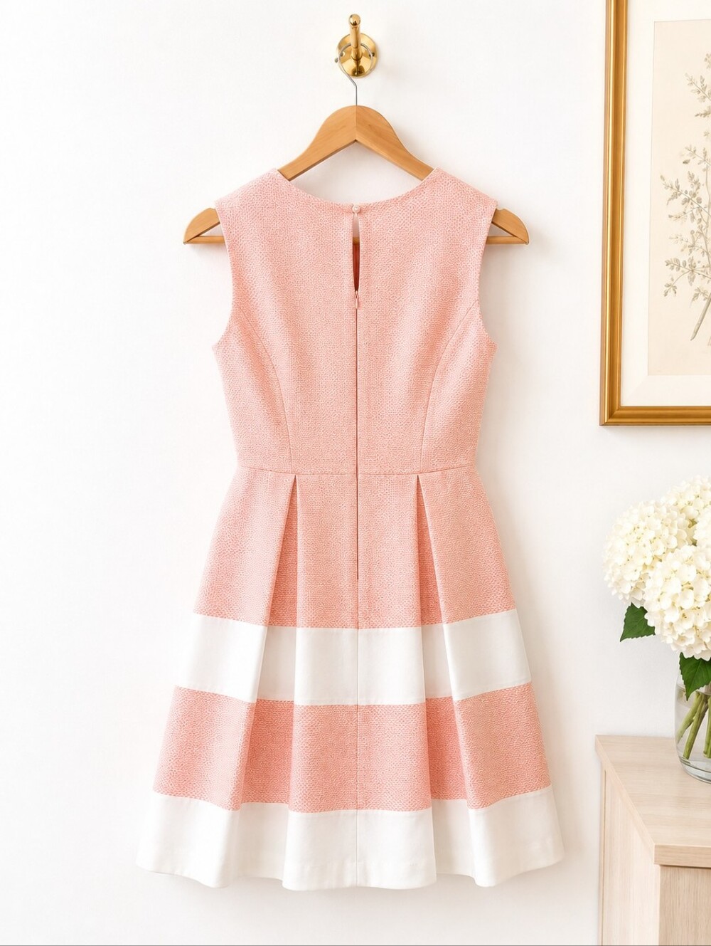 Nha Khanh | Coral & Ivory Fit & Flare Dress |  Size 8 | Luxury Dress - Picture 8 of 9